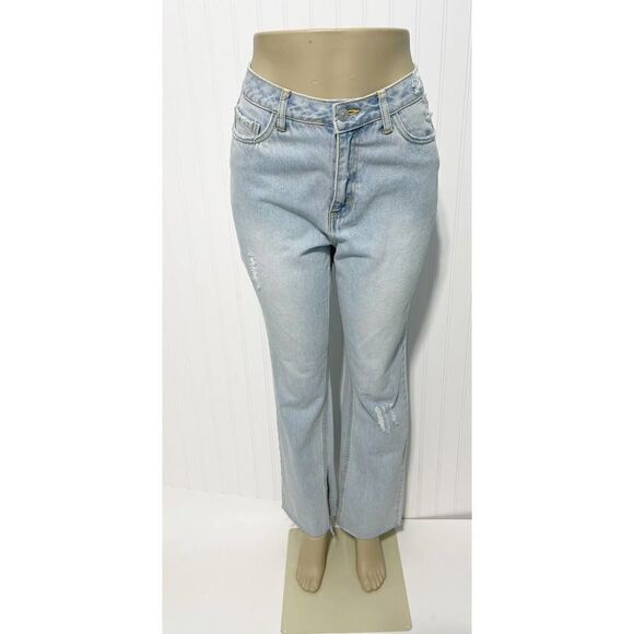 Avec Les Filles Jeans Straight Leg High Rise Jeans With Slit Hem Blue Size 28 - Picture 2 of 16